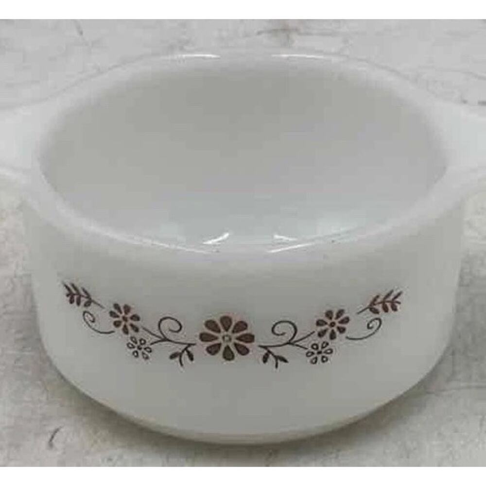 Vintage Dynaware Pyr-O-Rey White Brown Daisy Individual Casserole Bowl 4.5"